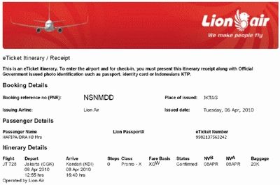 Contoh Tiket Pesawat Lion Air - KibrisPDR