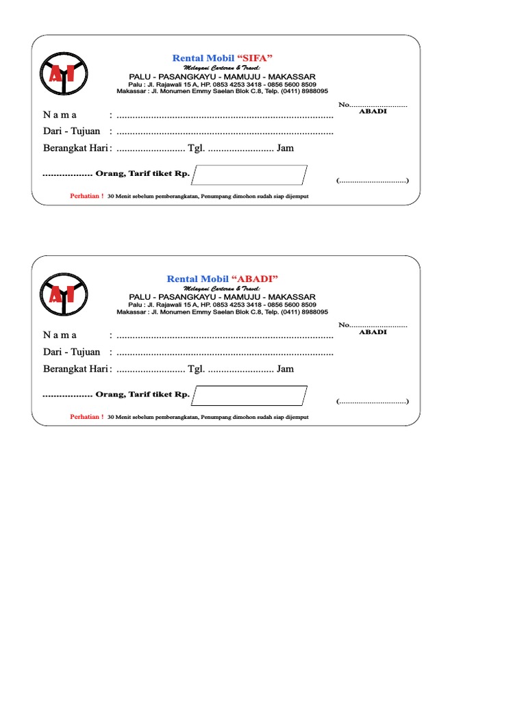 Detail Contoh Tiket Travel Mobil Nomer 16