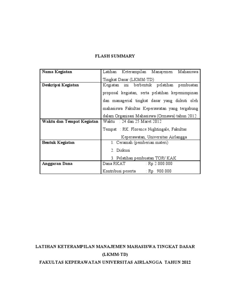 Detail Contoh Tor Kegiatan Pelatihan Nomer 7