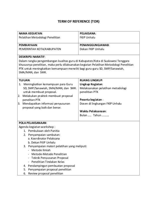 Detail Contoh Tor Kegiatan Pelatihan Nomer 8