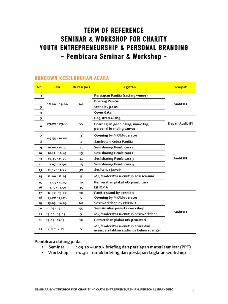 Detail Contoh Tor Kegiatan Workshop Nomer 8