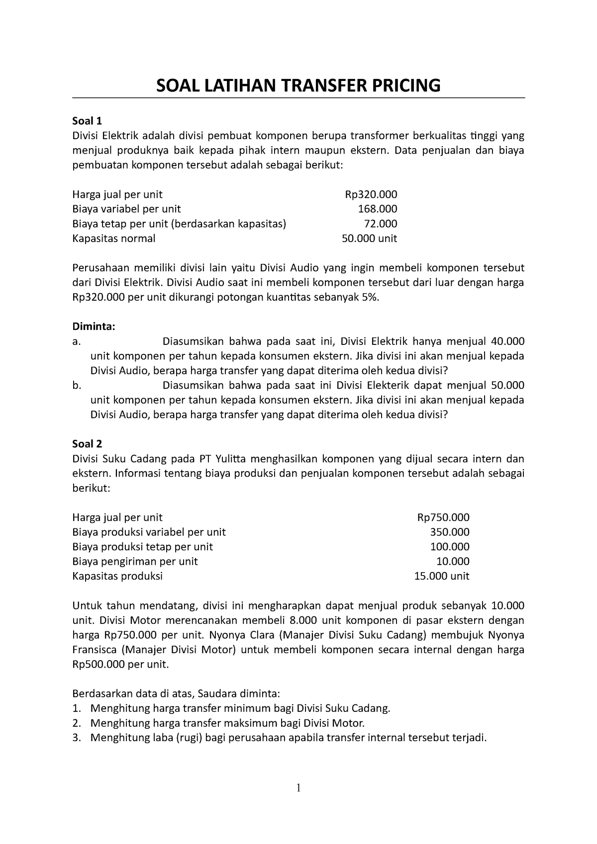 Detail Contoh Transfer Pricing Nomer 11