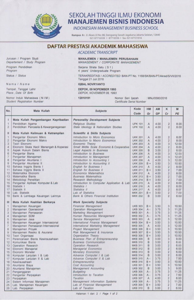 Detail Contoh Transkrip Nilai Nomer 16