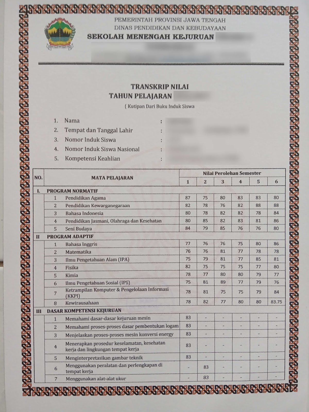 Detail Contoh Transkrip Nilai Sma Nomer 2