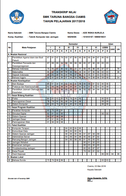 Detail Contoh Transkrip Nilai Sma 2019 Nomer 18