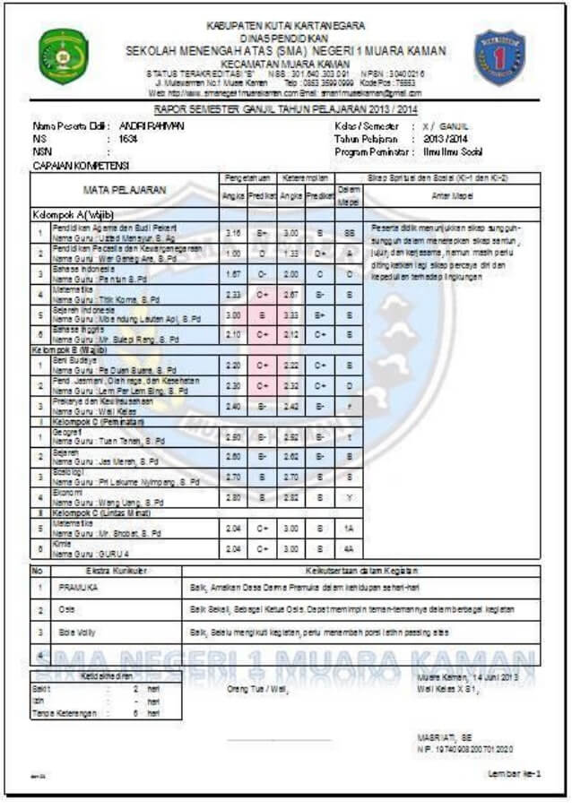 Detail Contoh Transkrip Nilai Sma 2019 Nomer 41