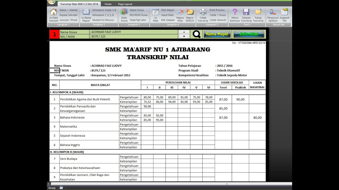 Detail Contoh Transkrip Nilai Smk Nomer 21