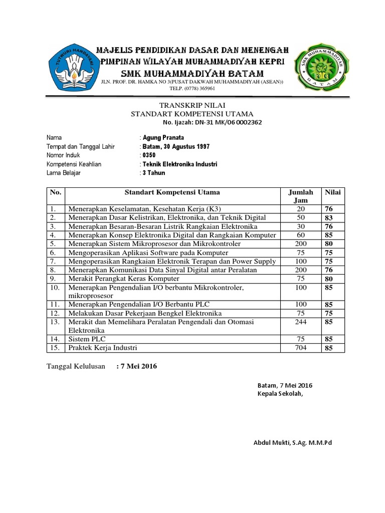 Detail Contoh Transkrip Nilai Smk Nomer 31