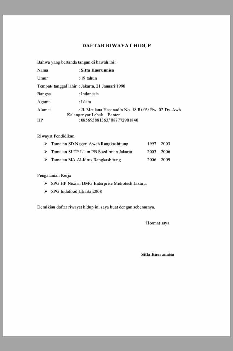 Detail Contoh Tulisan Daftar Riwayat Hidup Nomer 51