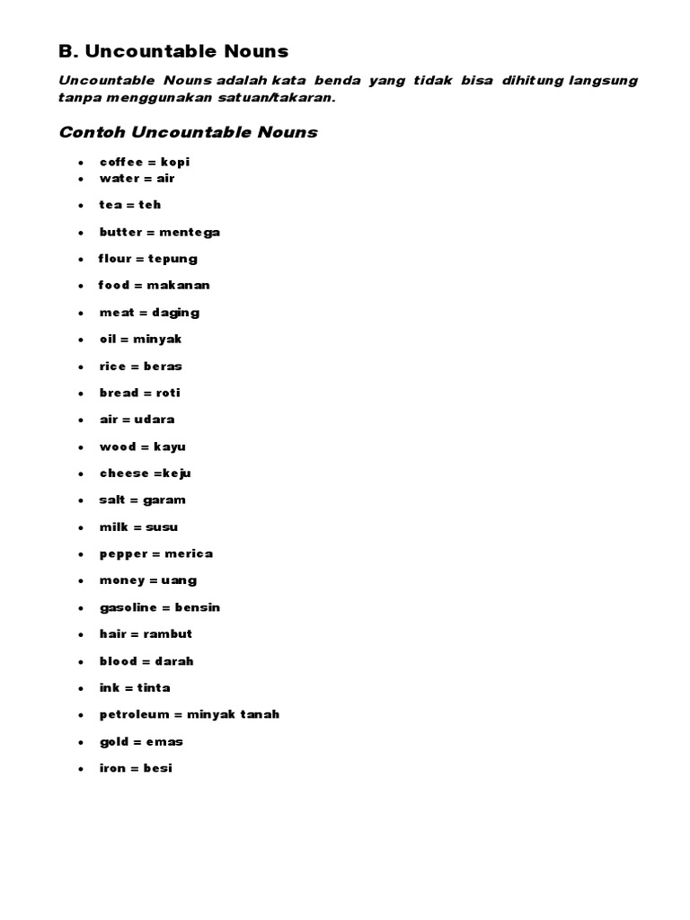Detail Contoh Uncountable Noun Nomer 45