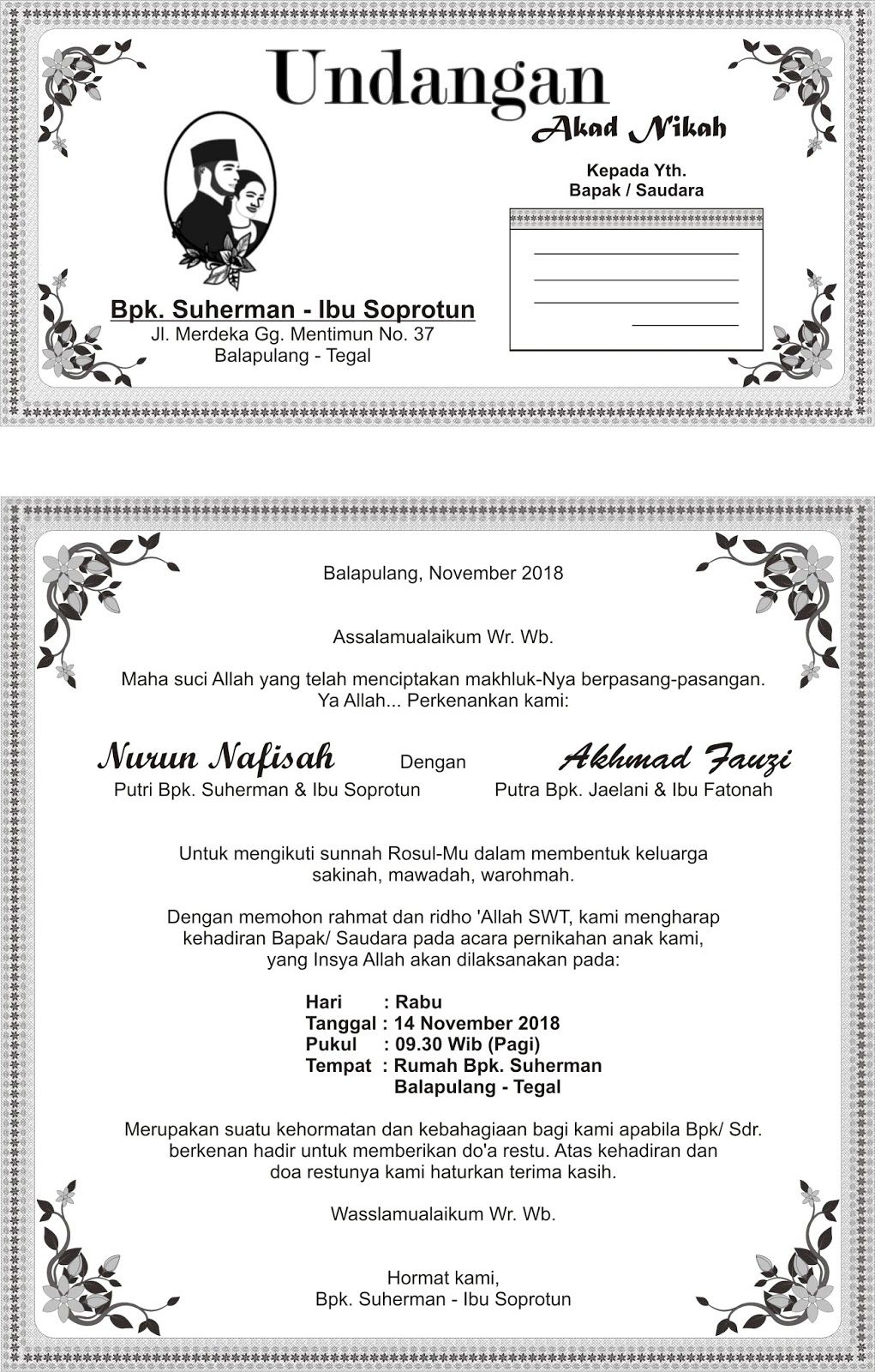 Contoh Undangan Akad Nikah Dan Resepsi - 54+ Koleksi Gambar