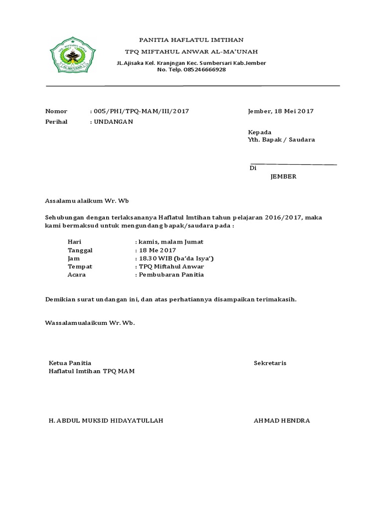 Detail Contoh Undangan Haflatul Imtihan Nomer 8