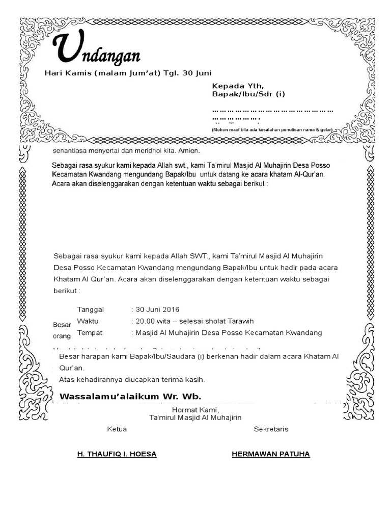 Contoh Undangan Khatam Quran - 52+ Koleksi Gambar