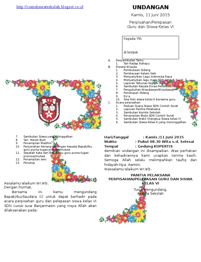 Detail Contoh Undangan Perpisahan Kelas 6 Nomer 20
