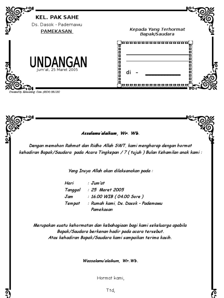 Detail Contoh Undangan Pitonan Nomer 11