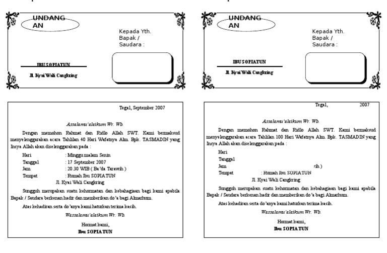 Detail Contoh Undangan Tahlil 1 Folio Dibagi 2 Nomer 16