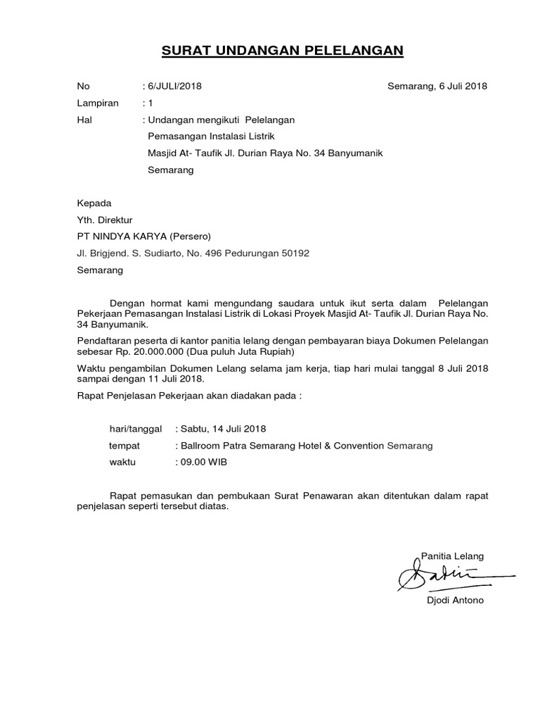Contoh Undangan Tender