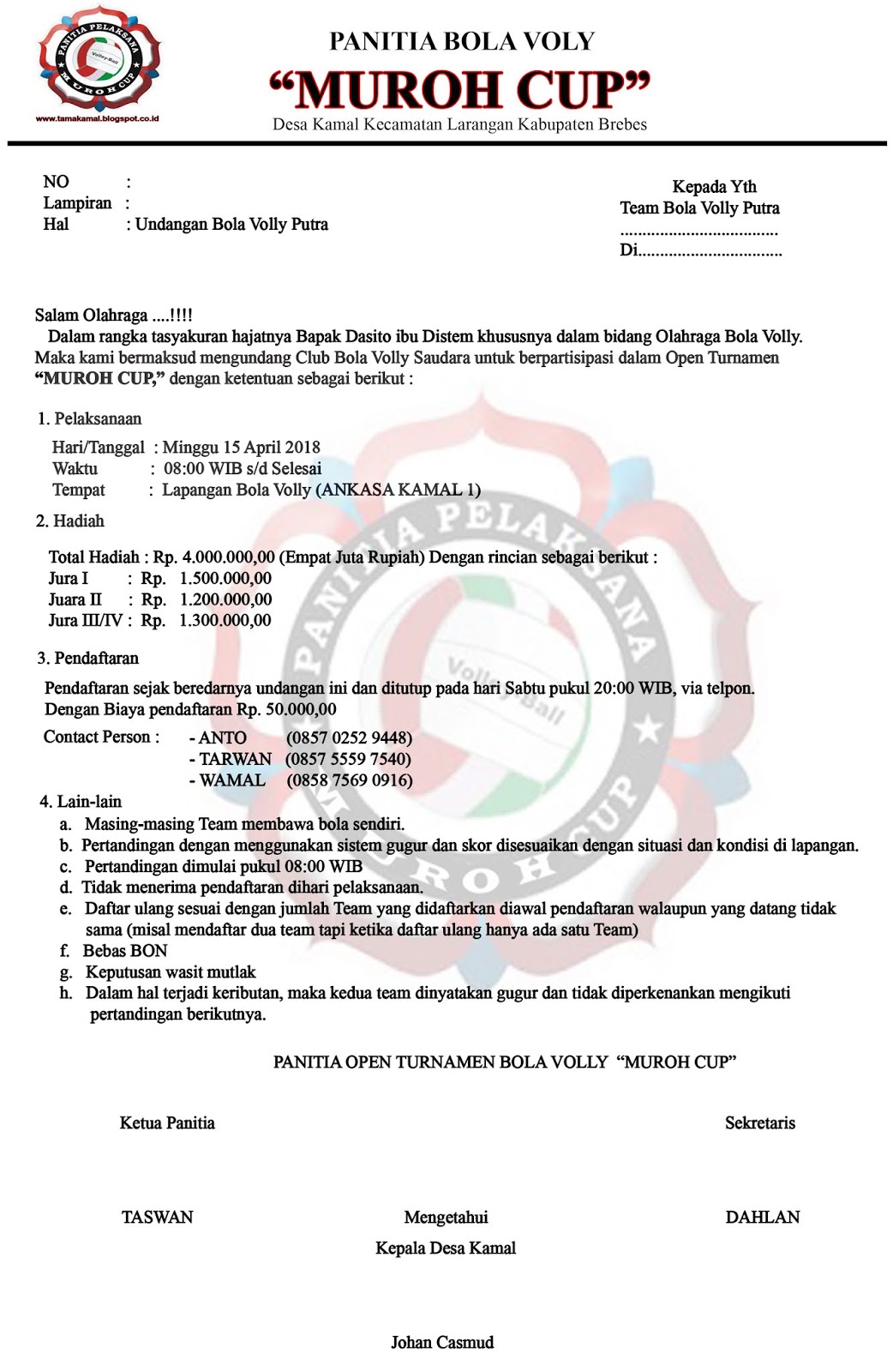 Detail Contoh Undangan Turnamen Bola Voli Nomer 6