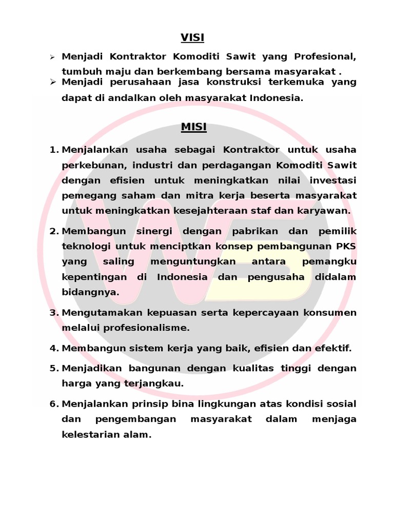 Detail Contoh Visi Misi Perusahaan Dagang Nomer 14