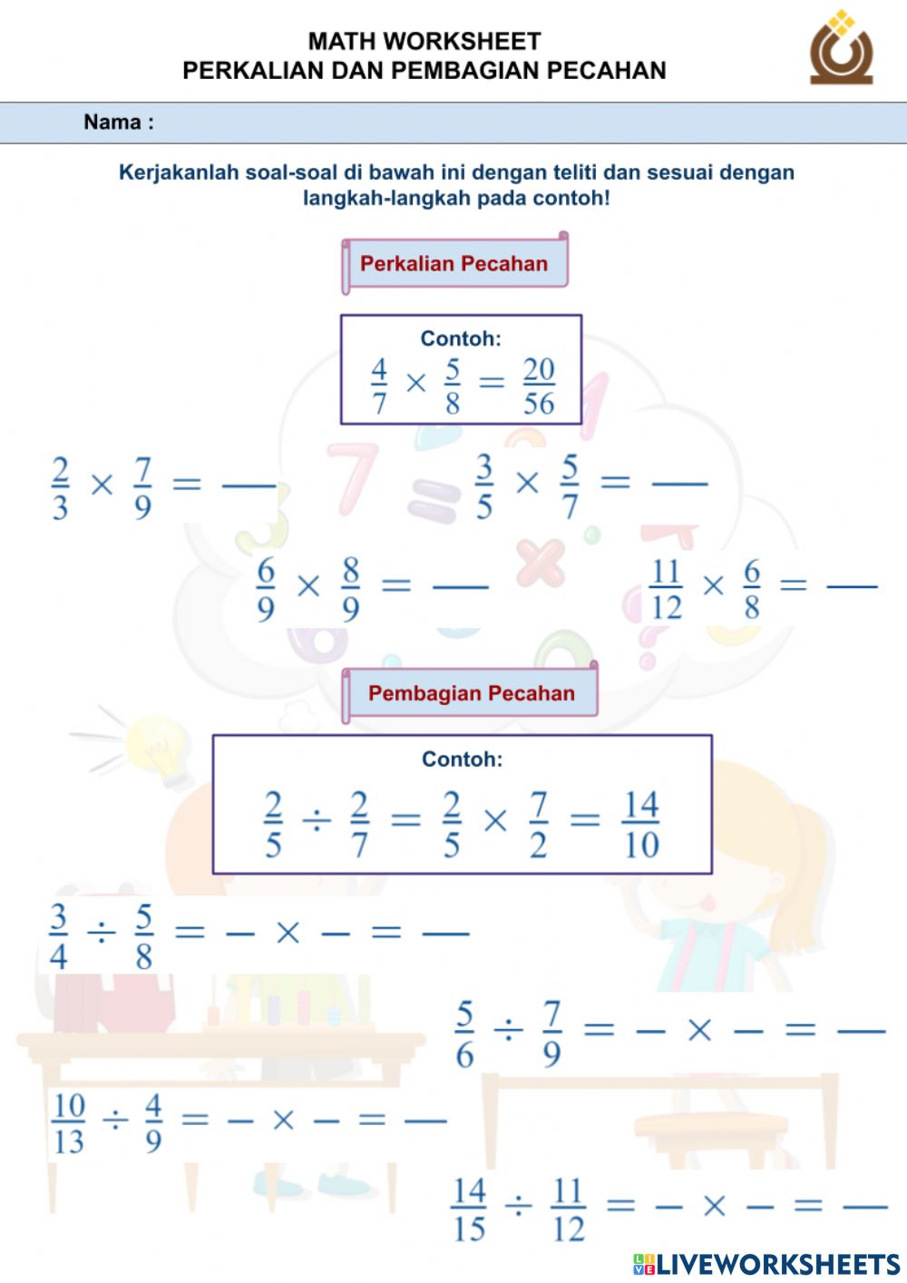 Detail Gambar Perkalian Dan Pembagian Pecahan Nomer 2