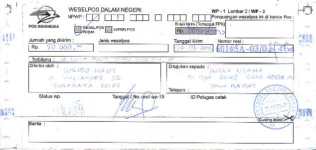 Detail Contoh Wesel Pos Nomer 29