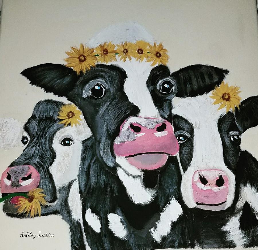 Detail Cow And Sunflower Painting Nomer 15