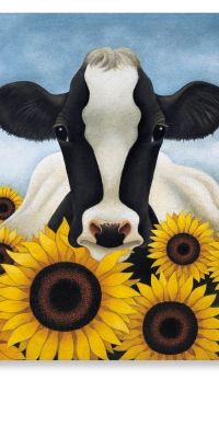 Detail Cow And Sunflower Painting Nomer 32
