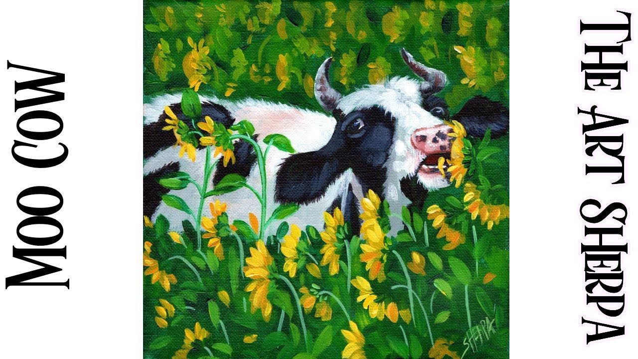 Detail Cow And Sunflower Painting Nomer 53