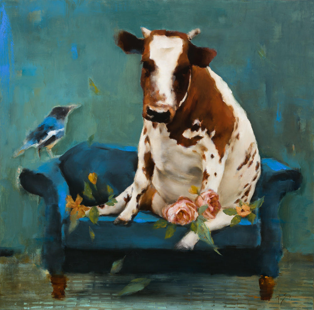 Detail Cow On Sofa Painting Nomer 7