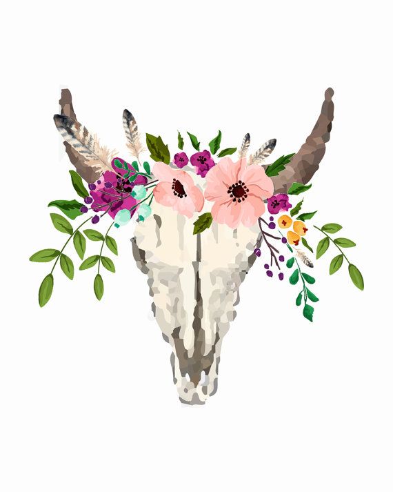Detail Cow Skull With Flowers Png Nomer 20