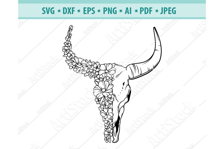 Detail Cow Skull With Flowers Png Nomer 36