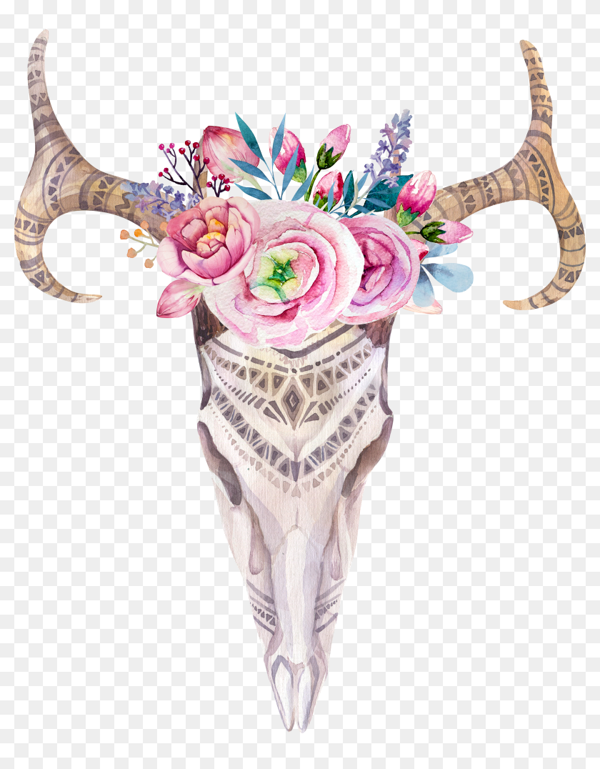 Detail Cow Skull With Flowers Png Nomer 39