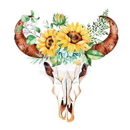 Detail Cow Skull With Flowers Png Nomer 48