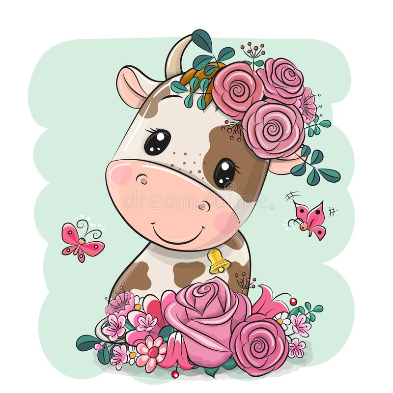 Detail Cow With Flower Clipart Nomer 2