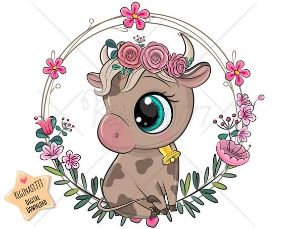 Detail Cow With Flower Clipart Nomer 25