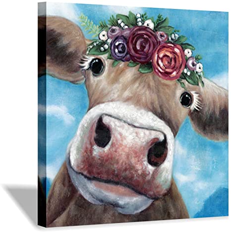 Detail Cow With Flower Crown Painting Nomer 25