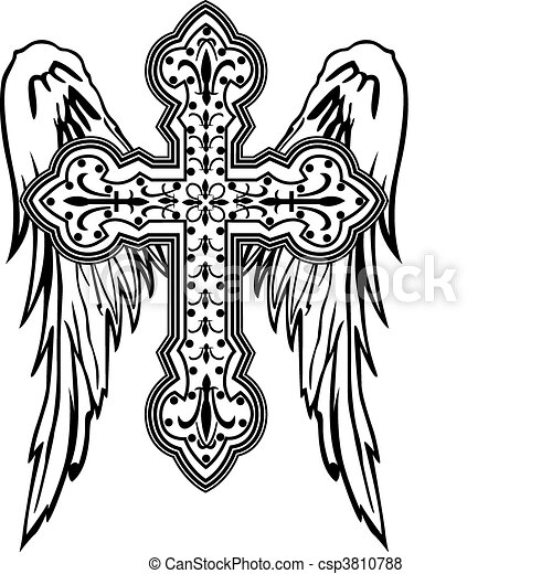 Detail Cross With Wings Clip Art Nomer 37