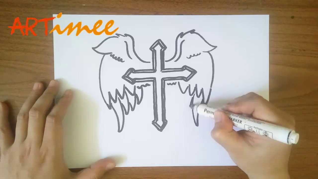 Detail Crosses With Wings Drawings Nomer 11