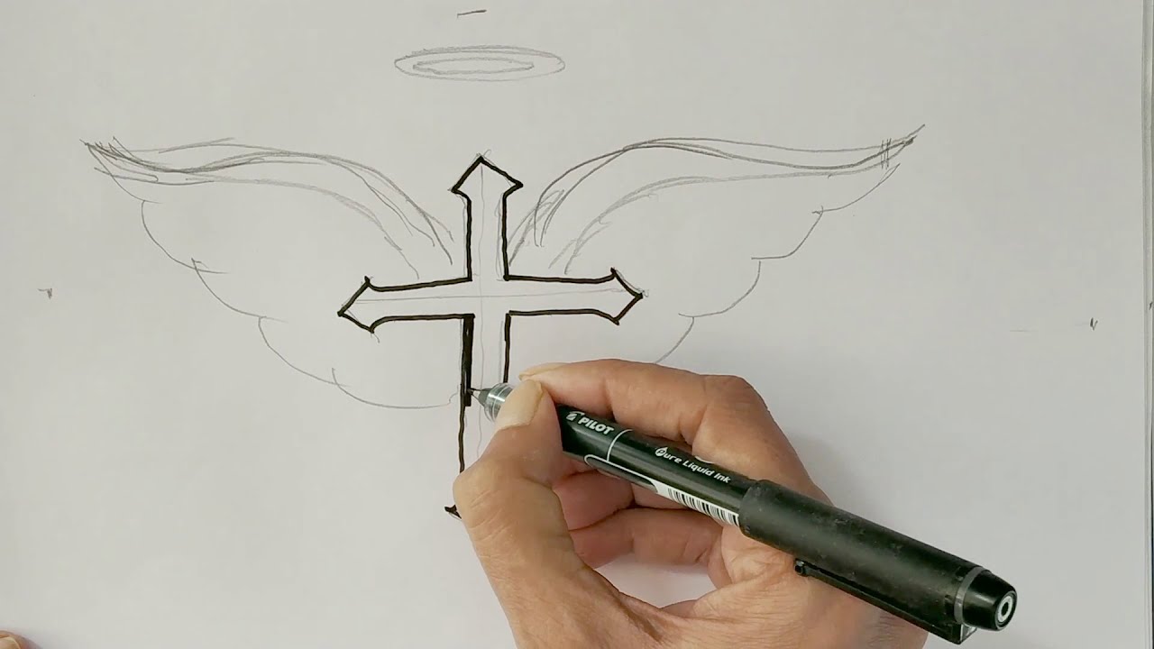 Detail Crosses With Wings Drawings Nomer 26