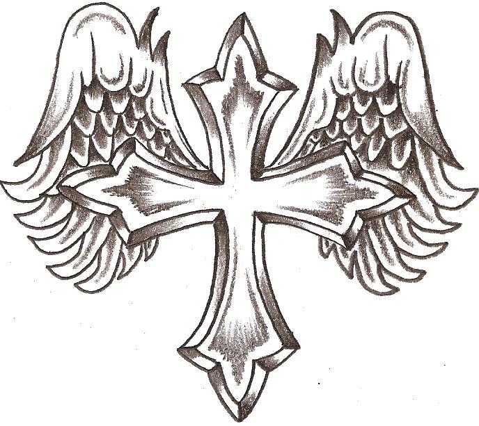 Detail Crosses With Wings Drawings Nomer 27