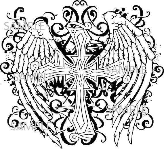 Detail Crosses With Wings Drawings Nomer 47