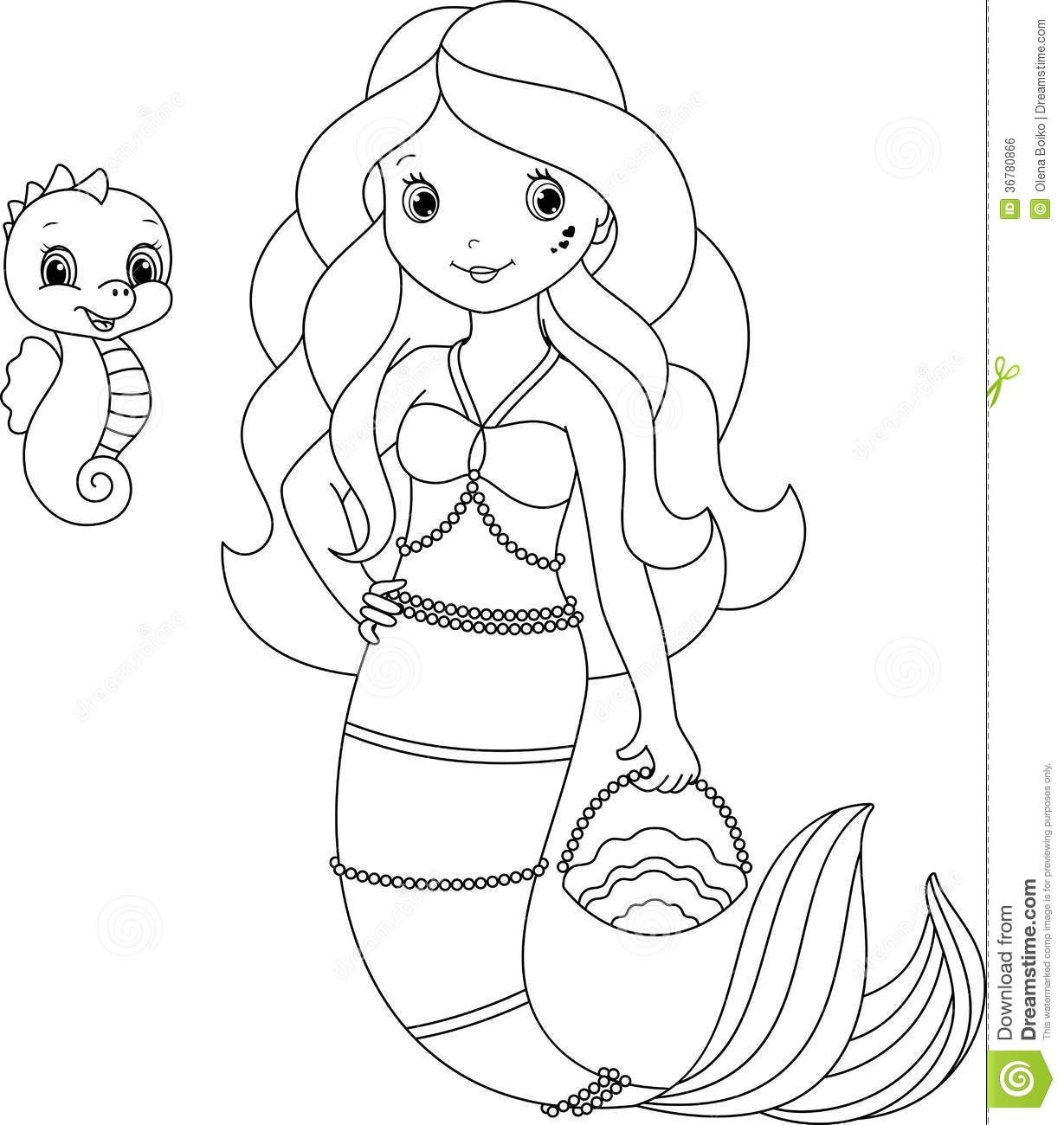 Detail Cute Mermaid Clipart Black And White Nomer 21
