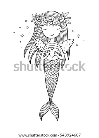 Detail Cute Mermaid Clipart Black And White Nomer 34