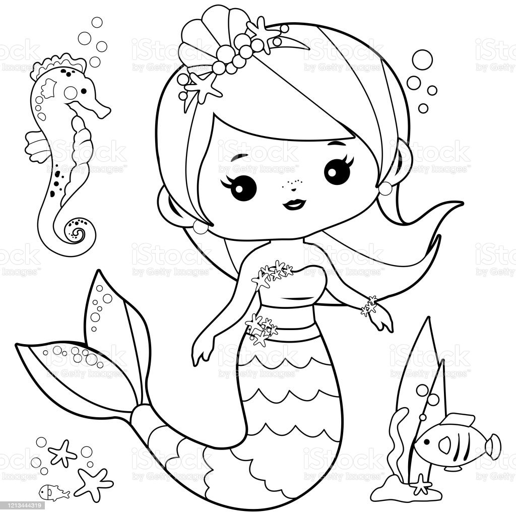 Detail Cute Mermaid Clipart Black And White Nomer 47