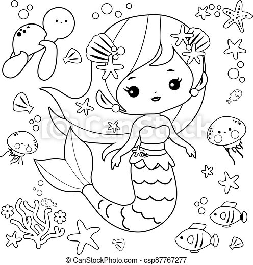 Detail Cute Mermaid Clipart Black And White Nomer 7