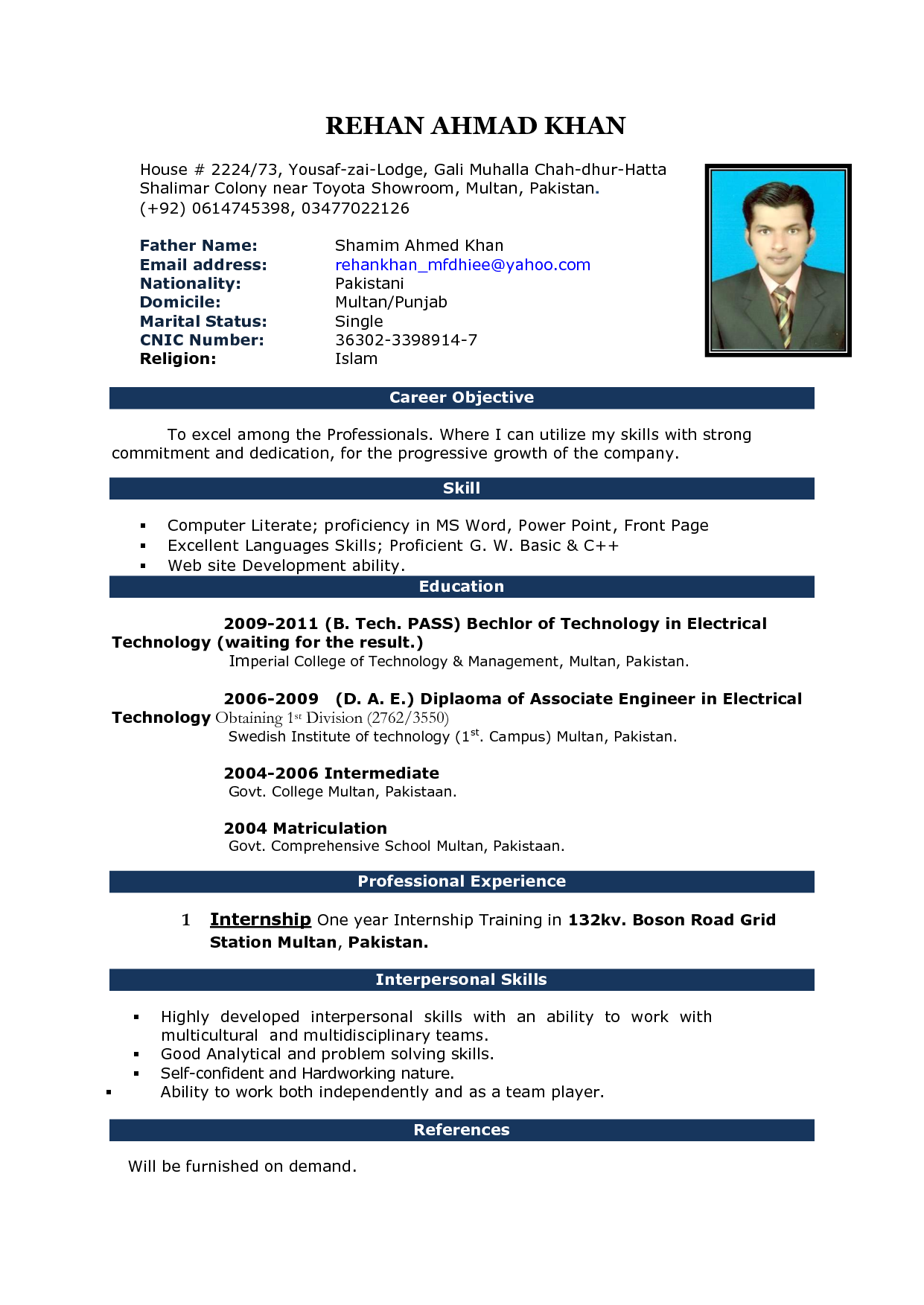 Detail Cv Format In Ms Word 2007 Free Download Nomer 2