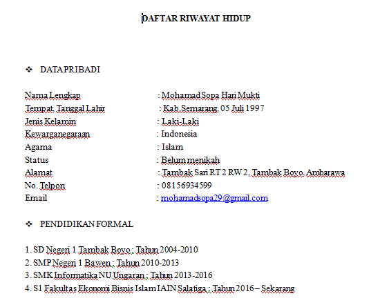 Detail Daftar Riwayat Hidup Contoh Nomer 33