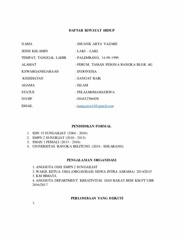 Detail Daftar Riwayat Hidup Dalam Surat Lamaran Kerja Nomer 21