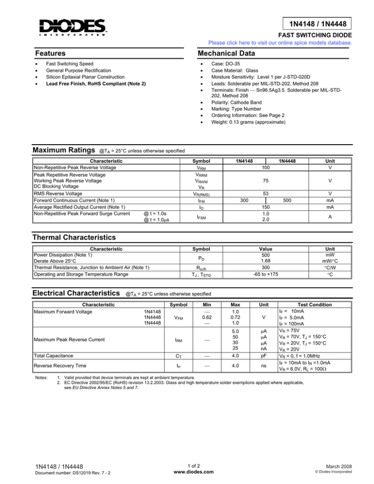 Detail Datasheet Dioda 1n4148 Nomer 29