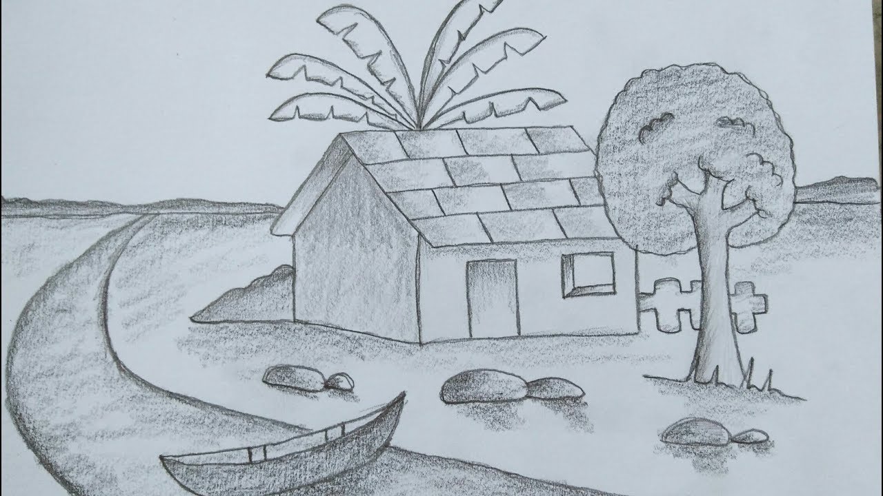Gambar Rumah Pake Pensil 57+ Koleksi Gambar